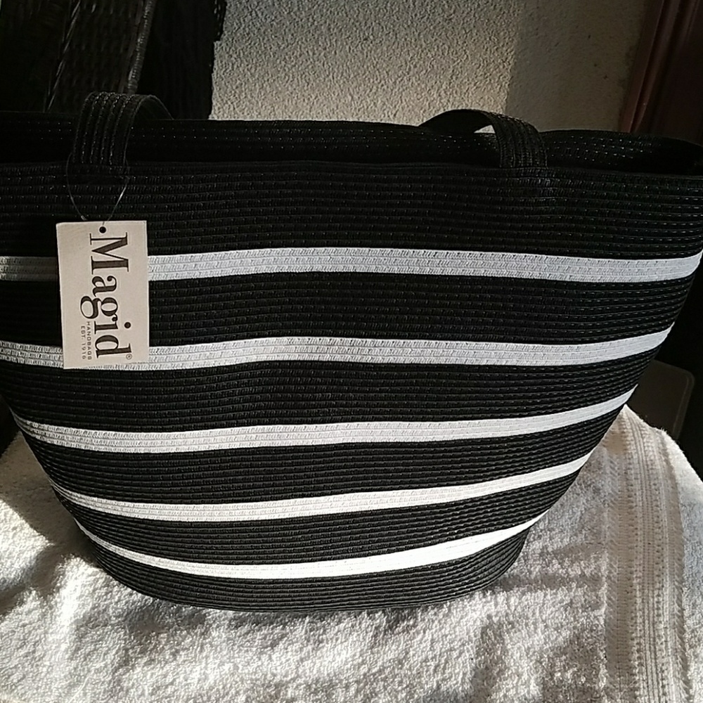NWT Madrid black and white striped tote.